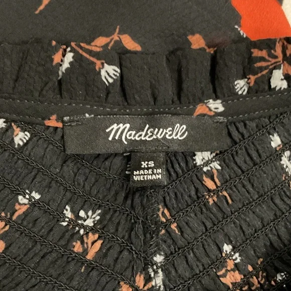 Madewell Black Floral Smocked Mockneck Blouse - Picture 10 of 10
